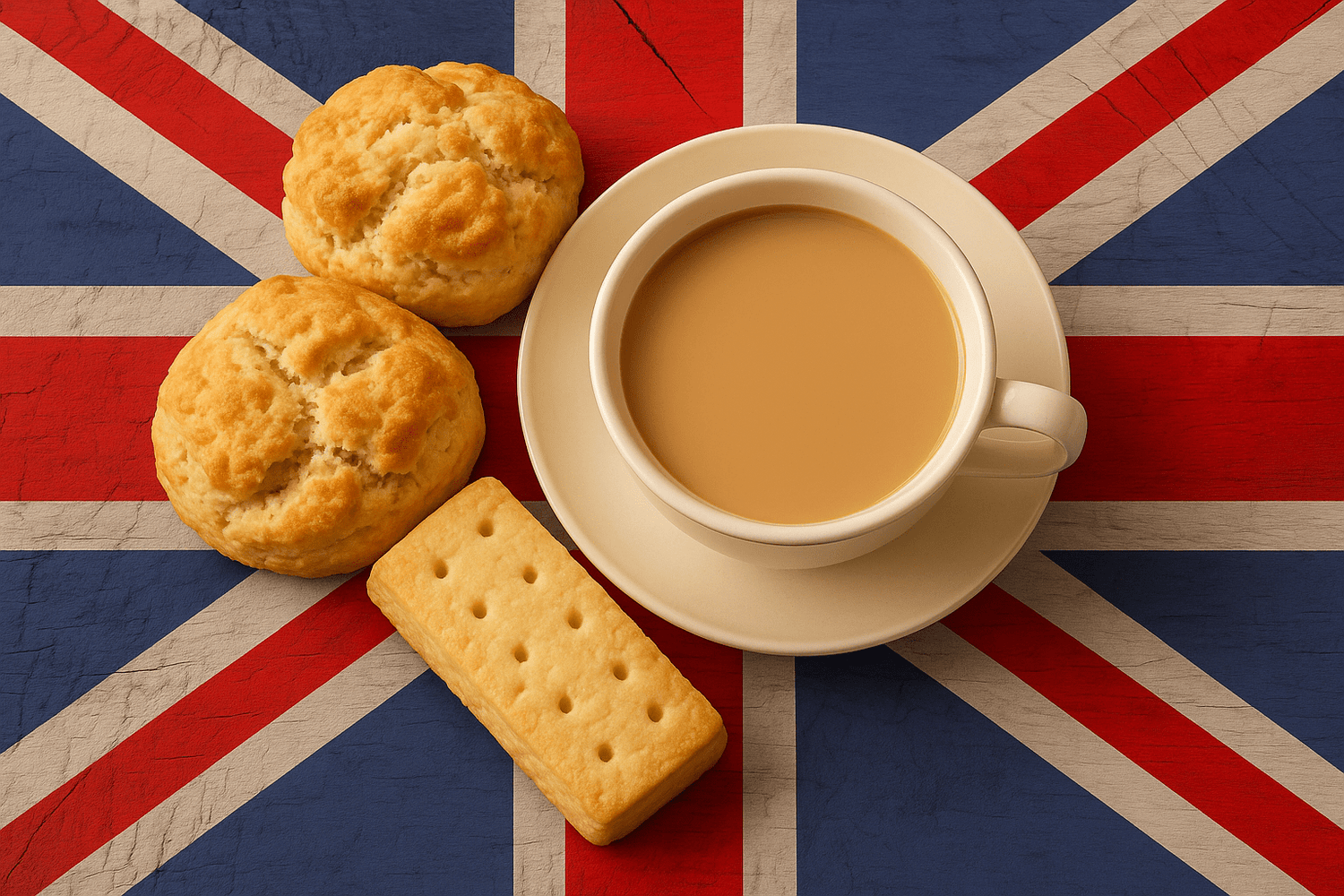 Afternoon Tea mit Scones & Shortbread auf britischer Flagge
