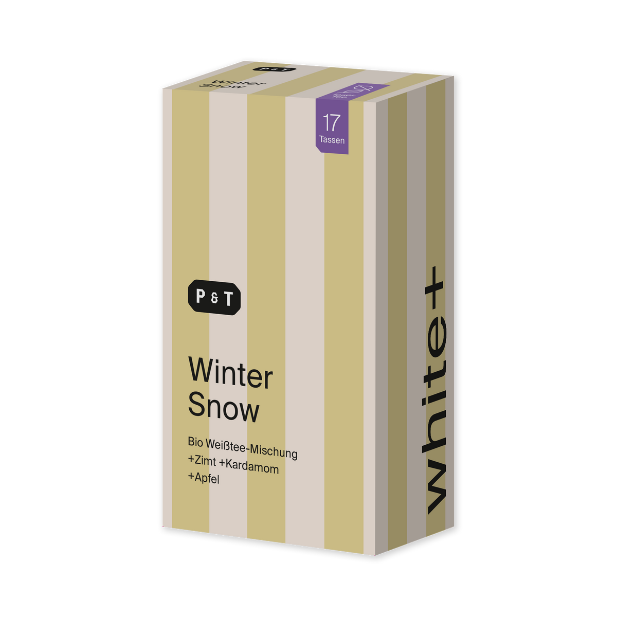 P&T Winter Snow Bio Weißtee mit Zimt, Kardamom und Apfel in gestreifter Verpackung für 17 Tassen