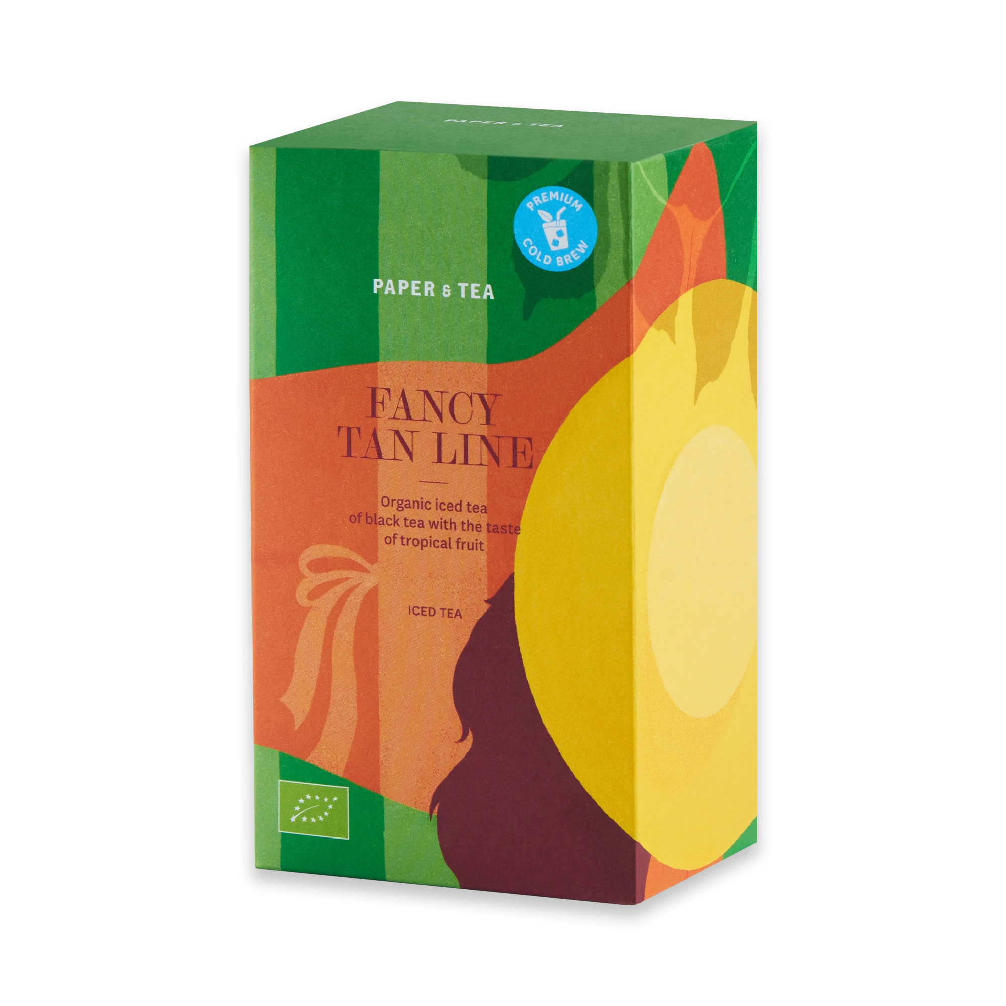 Rechteckige Packung PAPER & TEA Fancy Tan Line Bio-Eistee mit tropischem Fruchtgeschmack