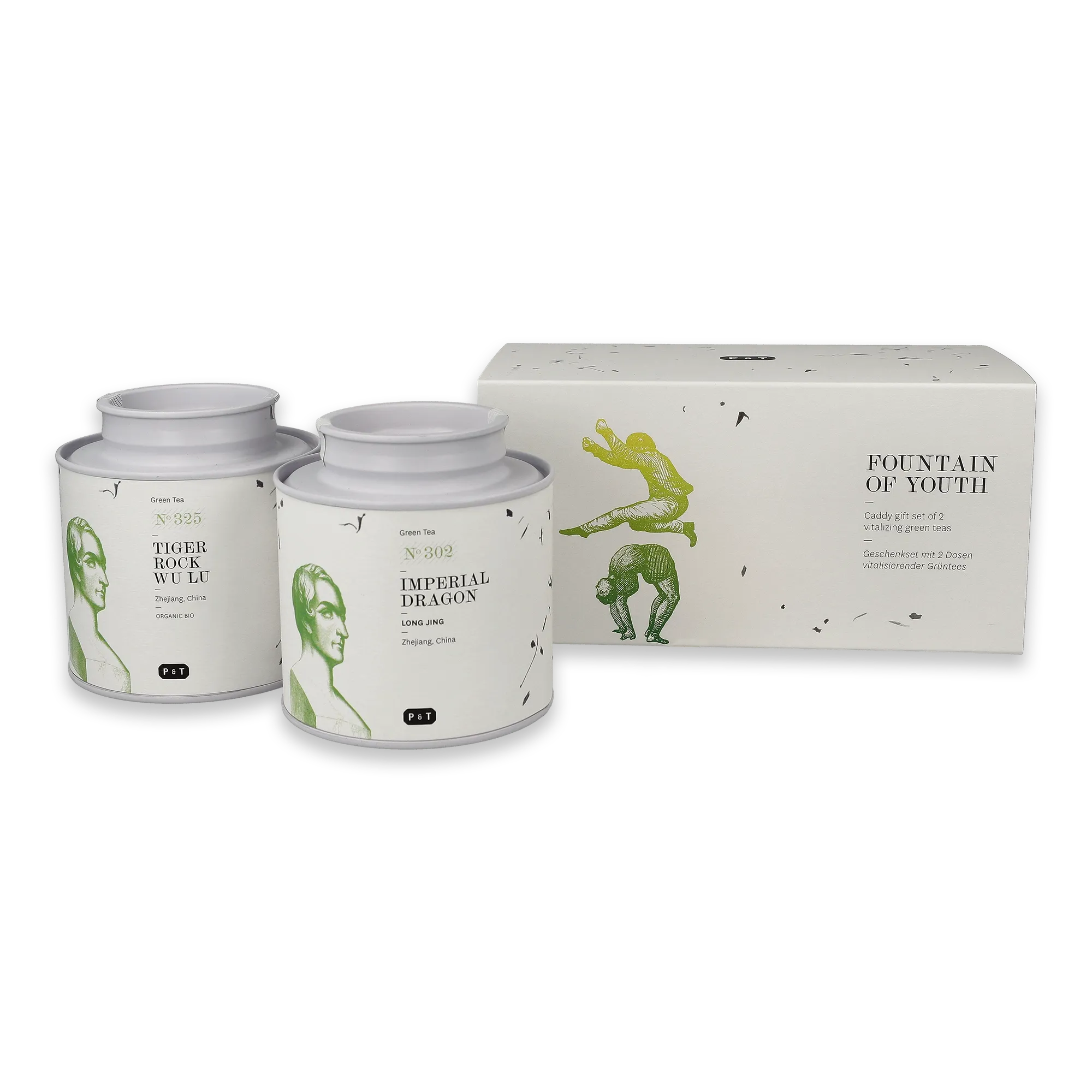 Elegantes Geschenkset mit Bio-Teesorten 'Tiger Rock Wu Lu' und 'Imperial Dragon' aus Zhejiang, China.