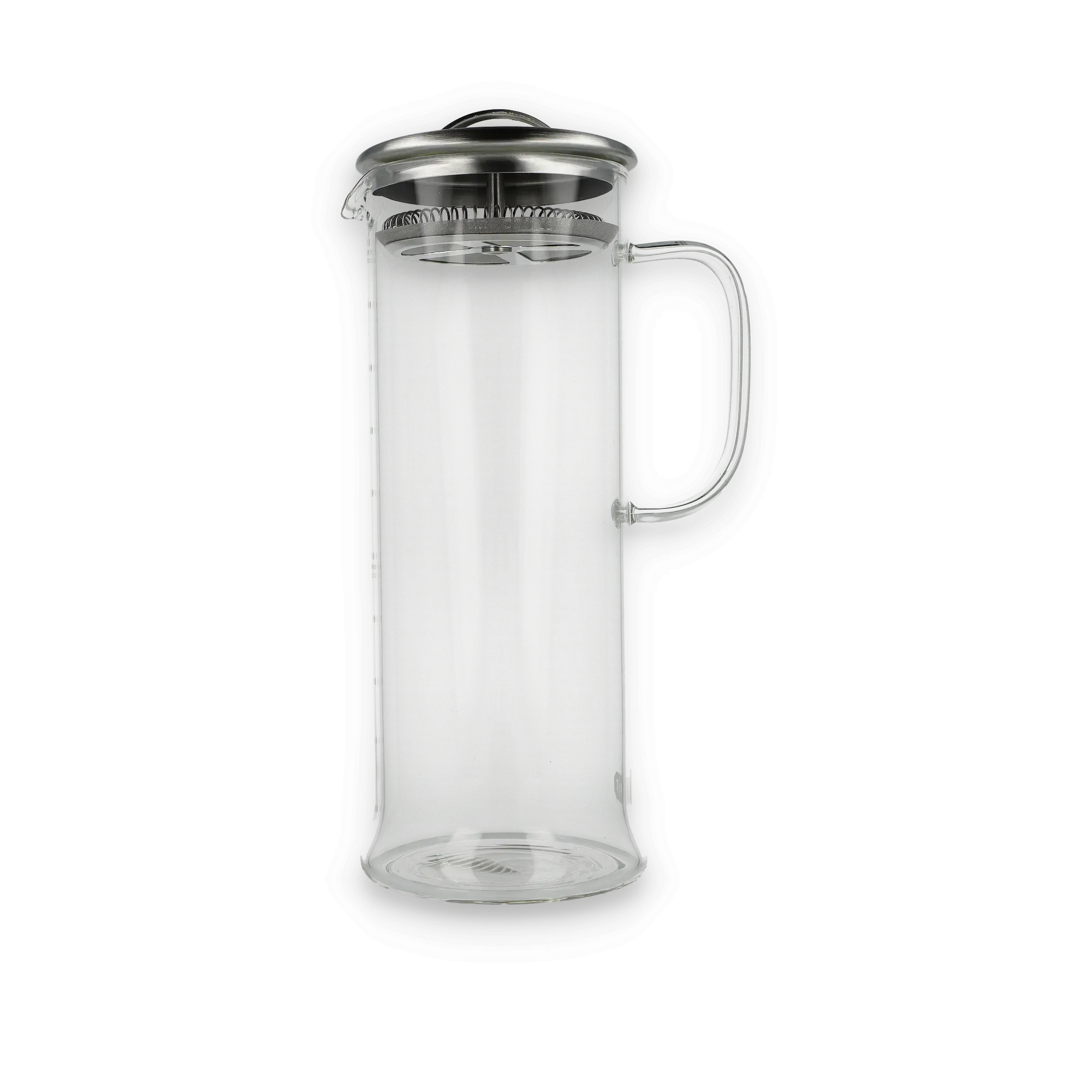 Transparente French-Press-Kanne mit Metalldeckel und Edelstahlfilter für aromatischen Kaffee