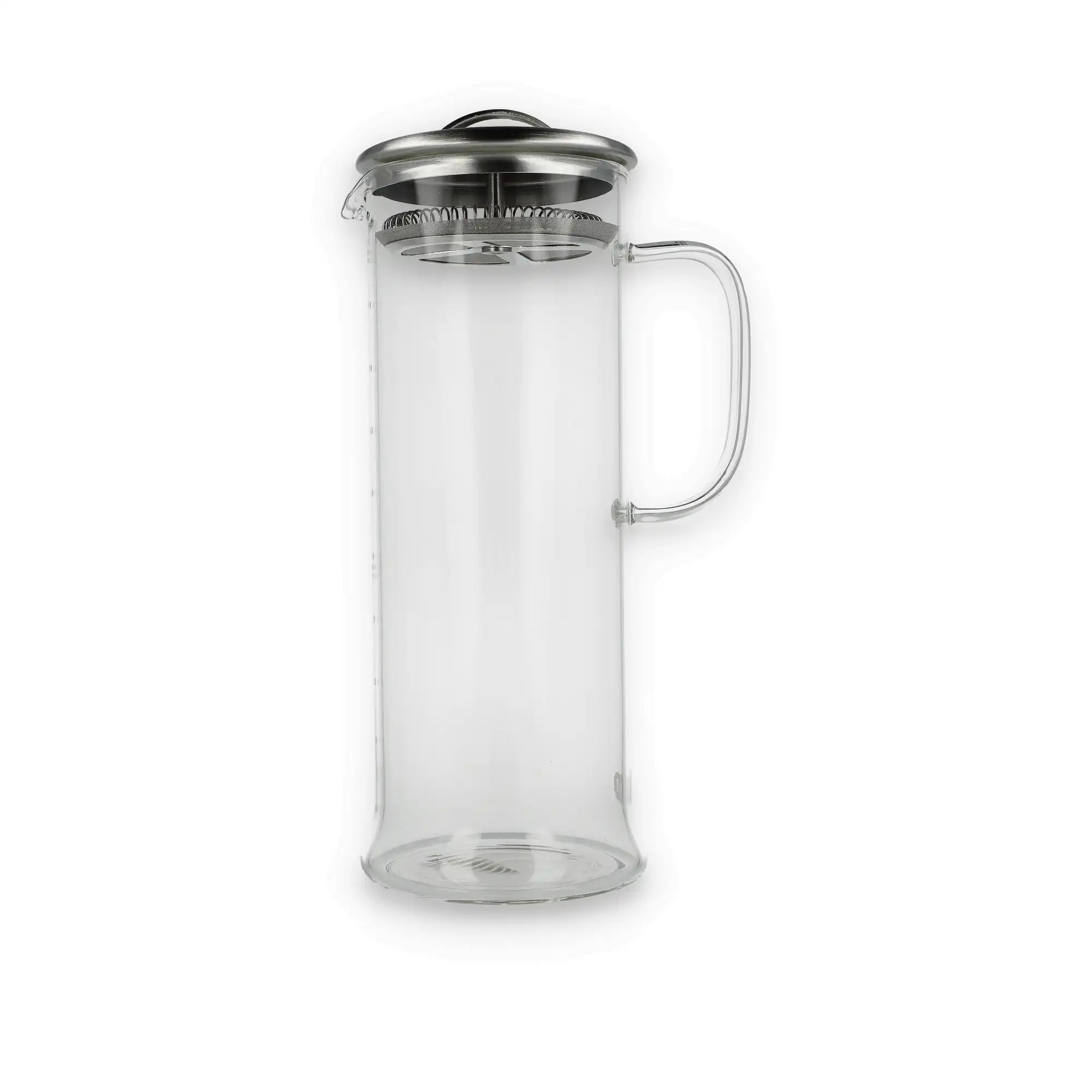 Transparente Glas-French-Press mit Metallplunger und klarem Griff für aromatische Kaffeezubereitung